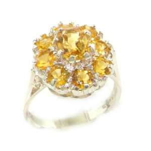 com Luxury Ladies Solid White Gold Natural Citrine Large Cluster Ring 