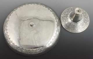 OLD c1910 HAND ENGRAVED PERSIAN SILVER PEDESTAL SERVING DISH  