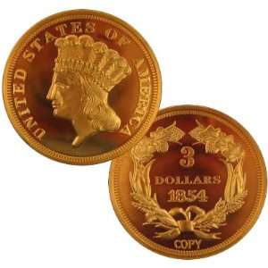  Lot of 10   1854 $3 Indian Princess Head Gold Replica 