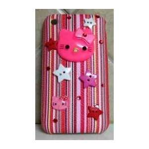 HELLO KITTY IPHONE CASE HOT PINK STRIPED IPHONE 3G 3GS CASE W/ 3 D 