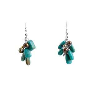  Barse Bronze Genuine Turquoise Cluster Earrings Jewelry