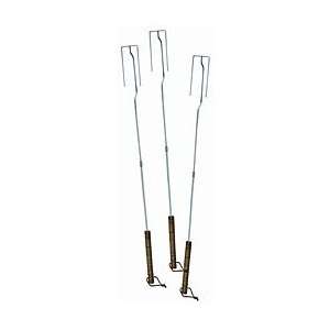  Chrome Plated Steel Set of 3 Bonfire Forks With Wooden 