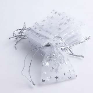 G0010 70*50mm Silver Star Organza Wedding Favor Gift Bags Pouches 