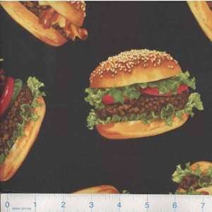  45 Wide Chefs Choice Hamburgers Black Fabric By The 