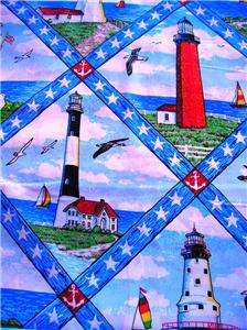 New Lighthouse Fabric BTY Sea Nautical Sail Boat Bird  