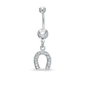14 Gauge Horseshoe Belly Button Ring with Cubic Zirconia in Stainless 