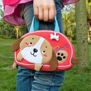 Dog Loves Bone] Embroidered Applique Kids Mini Handbag / Cosmetic Bag 