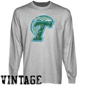 NCAA Tulane Green Wave Ash Distressed Logo Vintage Long Sleeve T shirt
