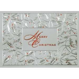  Silver Holly and Red Berries Holiday Cards