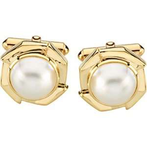  14K Yellow Gold Mabe Pearl Cufflinks Jewelry