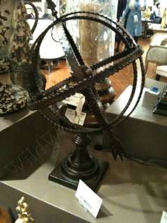 Hand Forged Metal SPHERICAL GLOBE on Stand Sphere Antique Brown 21H 
