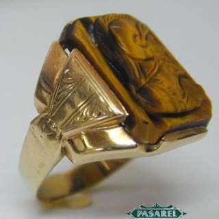 Unisex 10k Yellow Gold Tiger Eye Cameo Ring Size 9  