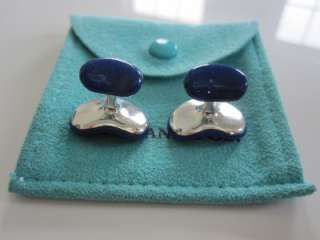 RARE Tiffany & Co. Sterling Silver Elsa Peretti Lapis Bean Cuff Links