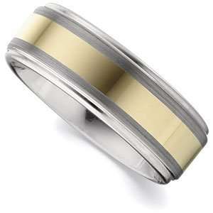   3mm Dura Tungsten Ridged Band With Gold Immerse Plating Inlay Size 9.5