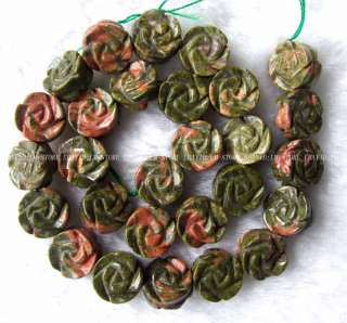 ot794 6x14mm Natural Unakite Carved Flower Beads 15.5  