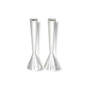  Tall Shabbat Candlesticks in Hammered Silver