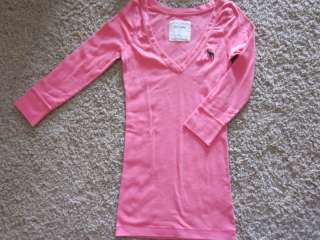 NWT Abercrombie XL Girls Pink V Neck Shirt 3/4 Sleeve Cute  