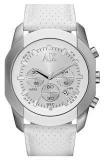 Brand New Armani Exchange White Leather Strap Chronograph Mens Watch 