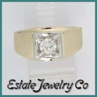 Mens 10ky 2 Tone Round Diamond Solitaire Ring .55ct  