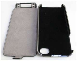 Dual use Flip Leather Chrome Hard Back Case Cover for iPhone 4 4S 