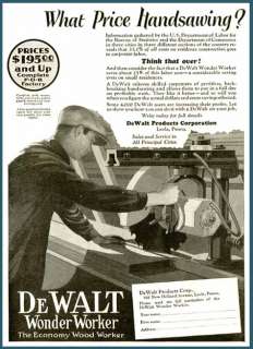 SUPER 1929 AD FOR DEWALT WONDER WORKER POWER SAWS  