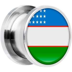  18mm Stainless Steel Uzbekistan Flag Saddle Plug Jewelry