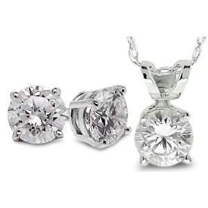 00 Ctw Diamond Studs and Pendant Set with Chain GH/SI2 I1 14K White 