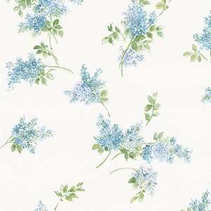  Lilacs Blue and Green on White Wallpaper in Fresh Kitchens 