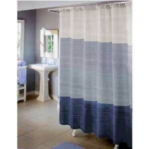 Horizons Stone Blue and Tan Stripe Vinyl Shower Curtain  