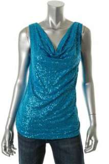 INC NEW Tribal Knit Top Blue Sequin Sale Misses Shirt L  