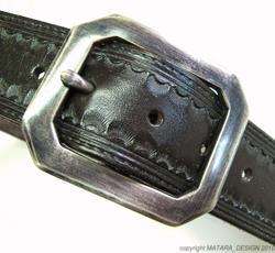 Hand Tooled Custom Gun Leather Belt made in NYC Cowboy  