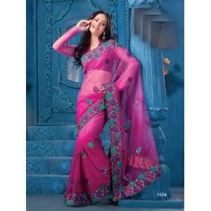   Bollywood Style Net Fabric Party Wear Saree with Embroidery Work  1524