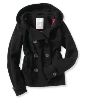 NWT* Aeropostale Womens Juniors Black Hooded Pea Coat L or XL Fast 