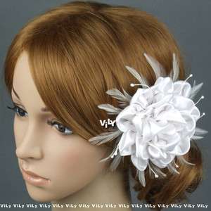VILY Bridal Hair Clip Fascinator WHITE Feather Flower C  