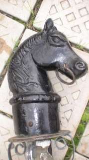 ANTIQUE CAST IRON HORSE HEAD HITCHING POST WITH DOUBLE RINGS  
