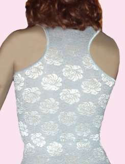 Sexy Shimmering Silver Lace See Thru Back Blouse Junior MEDIUM 