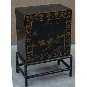   Oriental Style Chest 20W Black/Gold Cabinet New 