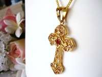 18KGP Pink Rhinestone Cross Necklace  