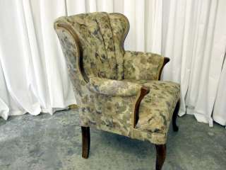 Very Nice Vintage Channel Back Chair w New Upholstery Neutral Colors 