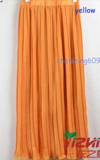 Women Chiffon Pleated Elastic Waistband Long Skirt 6 Colors  