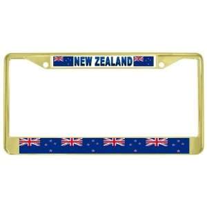  New Zealand Flag Gold Tone Metal License Plate Frame 