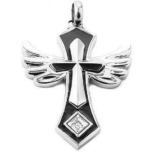  Stainless Steel Winged and Jeweled Cross Pendant Jewelry