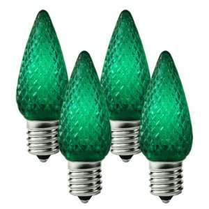 C9 LED   Green   Faceted Finish   Intermediate Base   Christmas Lights 