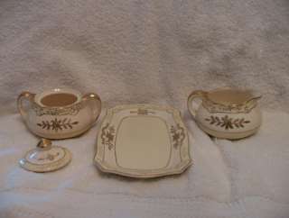 Made in Japan China Set Sugar Pot Cream Pitcher and Serving Plate Gold 