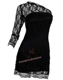 Elegant Embroid Long Sleeve Lace Evening Dresses S M L XL Black  