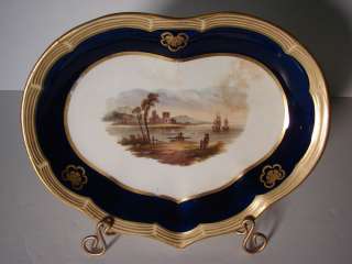 Derby View in Wales Heart Shaped Dish Circa 1830 1848 Crown Mark 