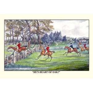  Horseman Jumps the Fence to Follow the Hounds 28x42 Giclee 