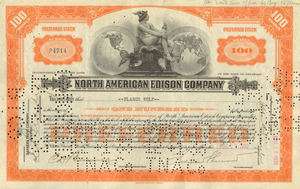 North American Edison Company  old 1930s preferred stock certificate 