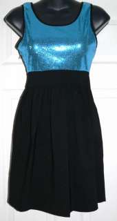 Candies Womens Junior Black Aqua Sequin Dress Sz 1 NWT  