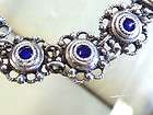 Sterling silver w blue enamel discs line link bracelet